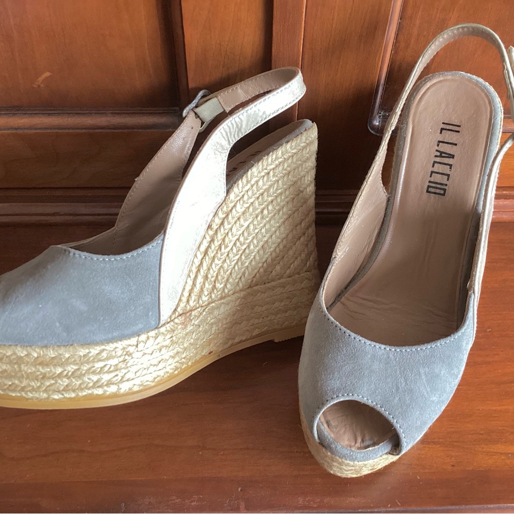 Il Laccio Suede/ Patent Wedge Espadrilles SZ 7